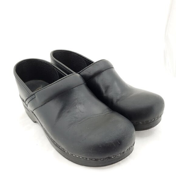 Dansko Black Leather Slip-On Clogs 40/9.5-10 US Black - Picture 1 of 12